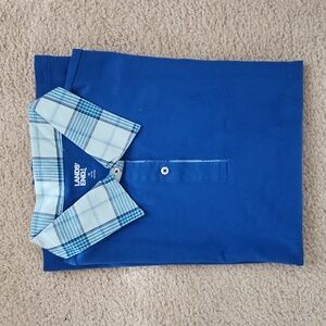 NWT Lands End Blue short-sleeved pool shirt with plaid color, Size 1X